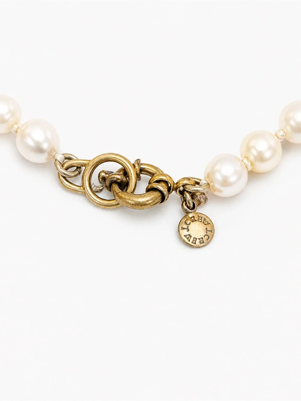 J.Crew Long Strand Faux Pearl Necklace Gold Rhinestone Accents